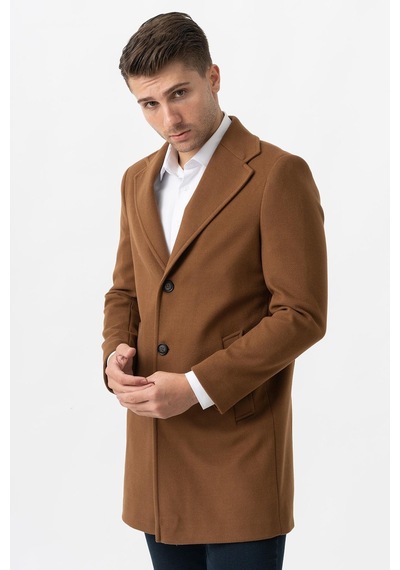 White Stone Ancona 4025-2 Düz Ceket Yaka Slim Fit Pamuklu Kaban Camel-Camel