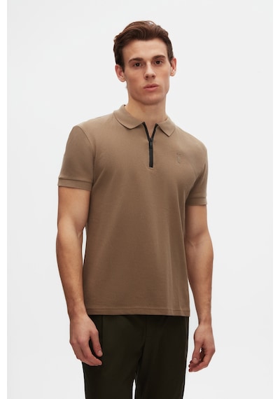 Twn Slim Fit Vizon Pike Dokulu Yarım Fermuarlı Polo Yaka T-shirt 4ec14ortfrplo Vizon