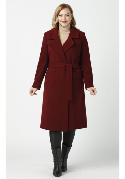 Moda Berray 904 Bordo Mono Yaka Torba Cepli Kaşe Kaban Bordo