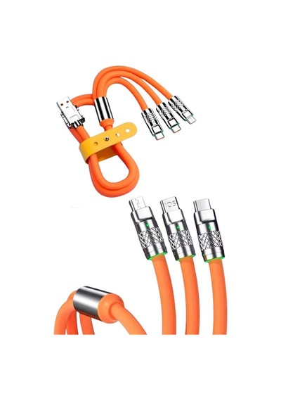 Hubrendy Tekno Çoklu Şarj Kablosu Usb Type-c İos Uyumlu 120w Hızlı Şarj Kablosu