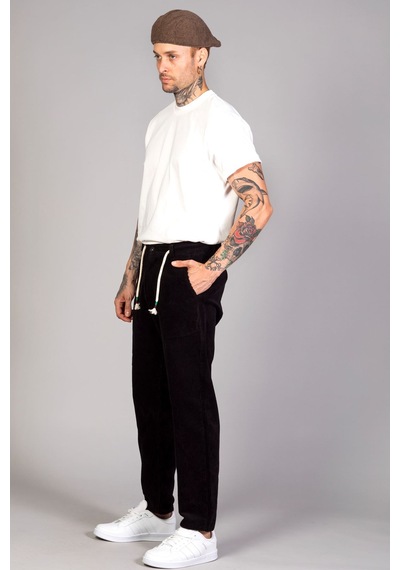 Little Cup Jeans Co Erkek Siyah Baggy Fit Rahat Kalıp Kadife Pantolon