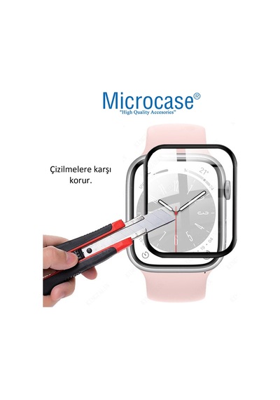 Apple Uyumlu  Watch 8 45 mm Tam Kaplayan Ekran Koruma 3D Film Siyah