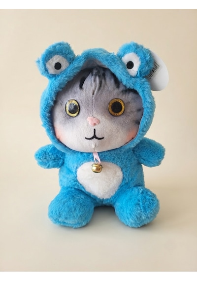 Peluş Şapkalı Kedi 30 Cm-mavi