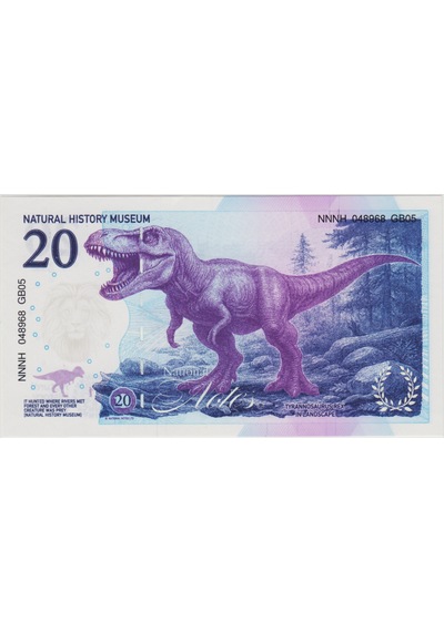 İngiltere Doğa Tarihi Müzesi Hatıra-tyrannosaurus Rex. Uv, Filigran Şerit Güvenlikli Seri Nolu. Çil.