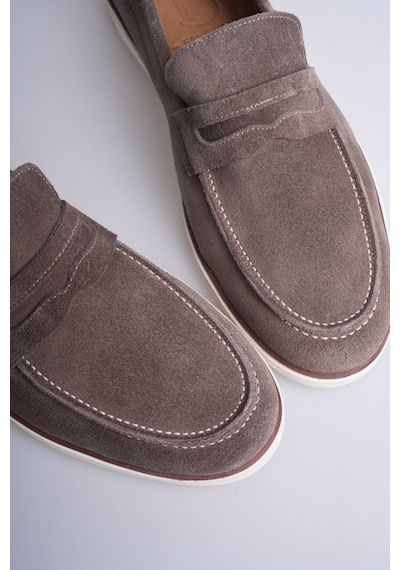 Fame Step Hakiki Deri Erkek Loafer Ayakkabı Süet Günlük Rahat Casual Mokasen Siena Vizon