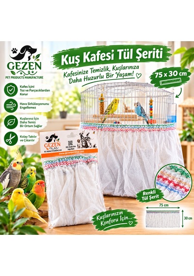 Renkli Şeritli Kuş Kafesi Tülü Xxl Boy 75x30 Cm Tüy Ve Yem Kabuklarını Önleme Özellikli