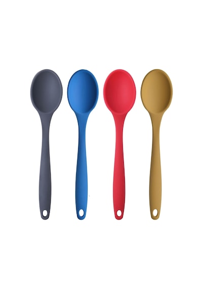 Silikon Büyük Boy Kaşık Seti, Yanmaz Yapışmaz, Çok Renkli - Mavi, Sarı, Kırmızı, Antrasit - 27 Cm, 4 Adet Set