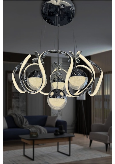 Yeni Fanuslu Şeker Top 4 Lü Arya Xl Modern Sarkıt Salon - Giriş Led Avize Bej