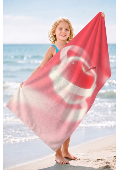 Kiraz Temalı Estetik Plaj Havlusu - Minimalist Pembe Beyaz Modern Hızlı Kuruyan Mikrofiber Havlu Pastel Gölgesi