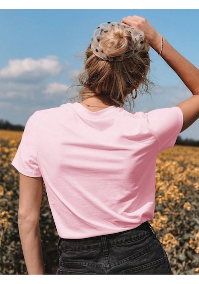 Dreamer T-shirt - Pembe Baskılı Oversize Bisiklet Yaka Kısa Kol Tişört Pembe