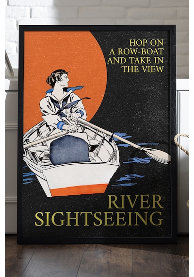 Row Boat Siyah Ahşap Çerçeveli Poster, Dekoratif Seyahat Duvar Tablosu