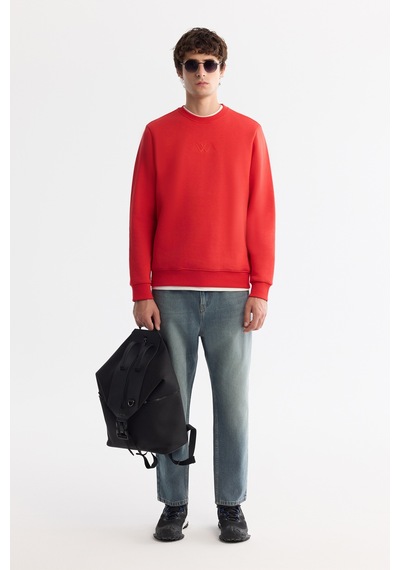 Avva Erkek Kırmızı Bisiklet Yaka Pamuklu Şardonlu Baskılı Regular Fit Sweatshirt B001033