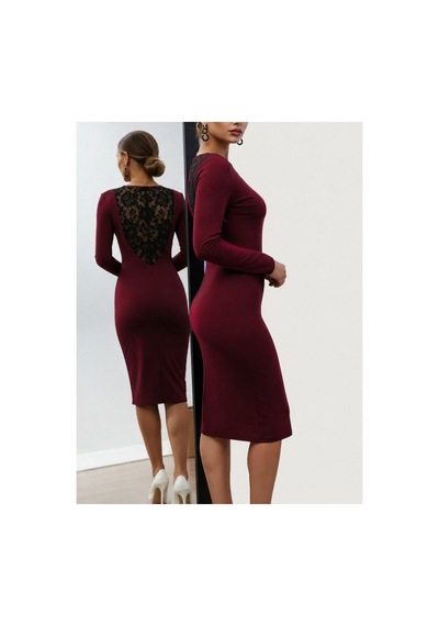 Butik İstanbul Kadın Uzun Kollu Sırttan Dantel Detaylı Midi Ithal Krep Elbise Bordo Butik İstanbul Kadın Uzun Kollu Sırttan Dantel Detaylı Midi Ithal Krep Elbise Bordo