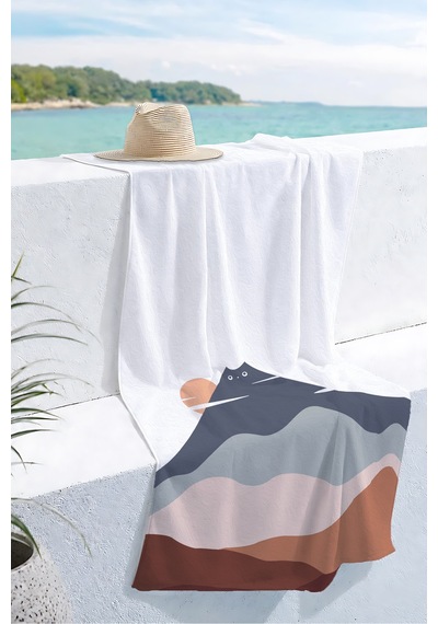 Minimalist Dağ Manzara Plaj Havlusu - Modern Bohem Pastel Renkli Hızlı Kuruyan Mikrofiber Havlu Uçuk Çayı