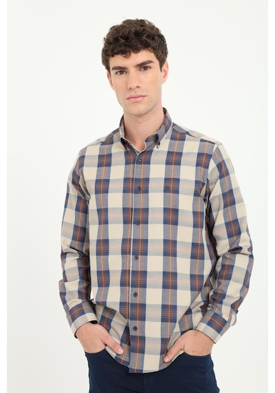 Dufy Bej Ekose Desen Regular Fit Erkek Gömlek-25809