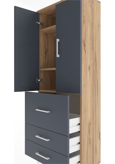Arges Dolap 3 Raflı 3 Çekmeceli 2 Kapaklı 60x30x163 Çam-antrasit Çam