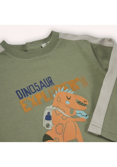 Panço Erkek Çocuk Baskılı Uzun Kollu T-shirt Bej Haki