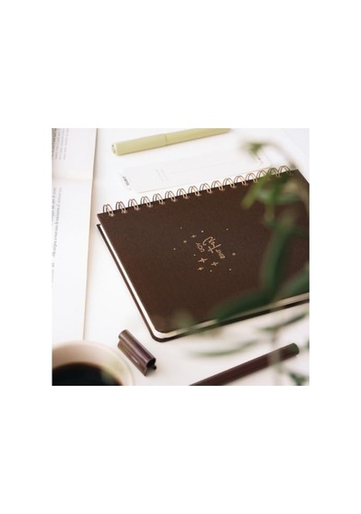 A5 Spiralli Sert Kapak Keten Kareli Defter, Kahverengi Açık Gri