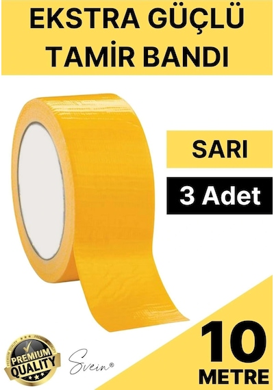 3 Adet 10 Mt Sarı Tamir Takviye Kapatıcı Güçlü Onarım Bandı Su Geçirmez Sızdırmaz Dayanım Çatlak