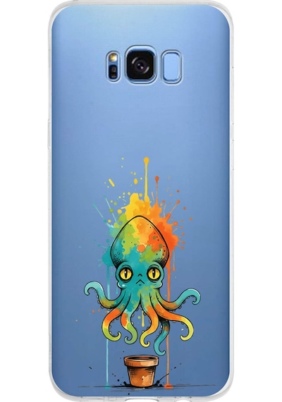Samsung Galaxy S8 Plus İle Uyumlu Splash Ahtapot Tasarımlı Şeffaf Silikon Kılıf Şeffaf