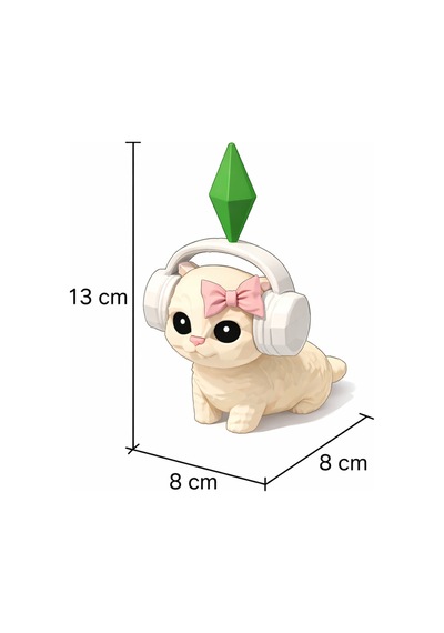 Mini Sims Viral Plumbob Kedi Biblo 13 Cm - 3d Tasarım Dekoratif Figür