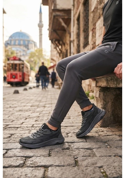 Scooter M2010 Rahat Tekstil Sneaker Erkek Ayakkabı Siyah - Füme