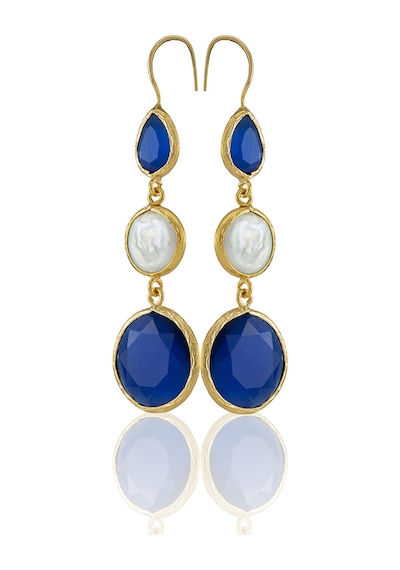 Kadir Jewellery 22 Ayar Altın Kaplama Kadın İnci Küpe -el İşçiliği Ve Hipoalerjenik Küpe Parlement Mavisi