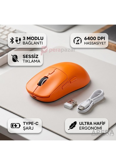 Kablosuz Bluetooth Ve Usb Alıcılı Gaming Mouse Sessiz Tık Type-c Şarjlı 6400 Dpı 3 Modlu Bilgisayar Laptop Oyuncu Faresi Cn10 Uczzzm223mouseturuncu-3 Kablosuz Bluetooth Ve Usb Alıcılı Gaming Mouse Sessiz Tık Type-c Şarjlı 6400 Dpı 3 Modlu Bilgisayar Laptop Oyuncu Faresi Cn10 Uczzzm223mouseturuncu-3