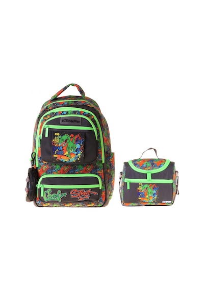 Kaukko Kids Street Erkek Çocuk Siyah - Yeşil İlkokul Sırt Çantası Ve Beslenme Çanta Seti - Setkk-l5414b Çok Renkli