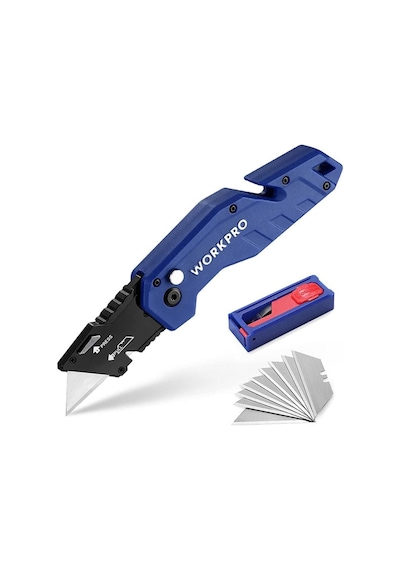 Workpro Wp211008 Profesyonel Katlanır Çok Amaçlı Rötuş Maket Bıçağı + 10 Adet Yedek Bıçak Fr Wp211008