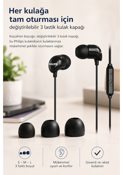 Philips TAE1126BK/51 1000 Series Mikrofonlu Kulak İçi Kulaklık