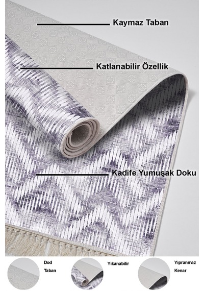 Dekoreko Kaymaz Taban Djt Salon Halısı Trend Saçaklı Iskandinav F5124 gri