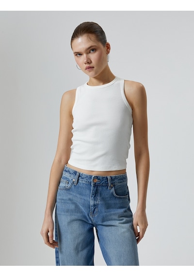 Koton Ribanalı Basic Atlet Pamuklu Slim Fit Ekru 4sal30006ık 4SAL30006IK010