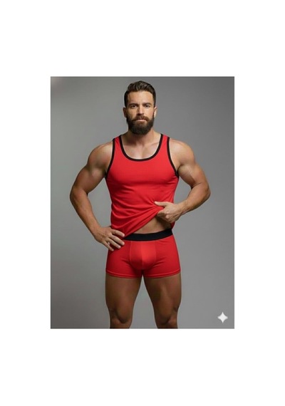 Erkek Kırmızı Tank Top Boxer Takımı Çok Renkli