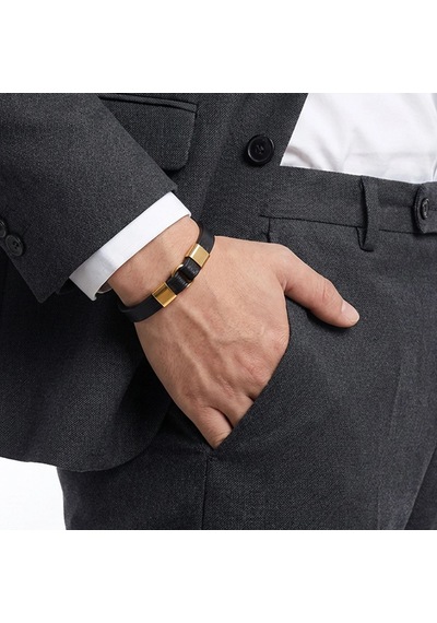 Moncuk Design Erkek Sarı Çelik Ve Siyah Deri Bileklik 33514b4d2