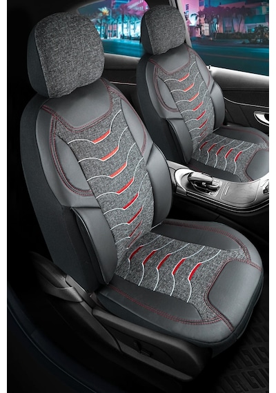 Volvo S60 2000-2004 Uyumlu Lüx Deri Detaylı Keten Oto Koltuk Kılıfı Ön Arka Takım Erciyes Siyah