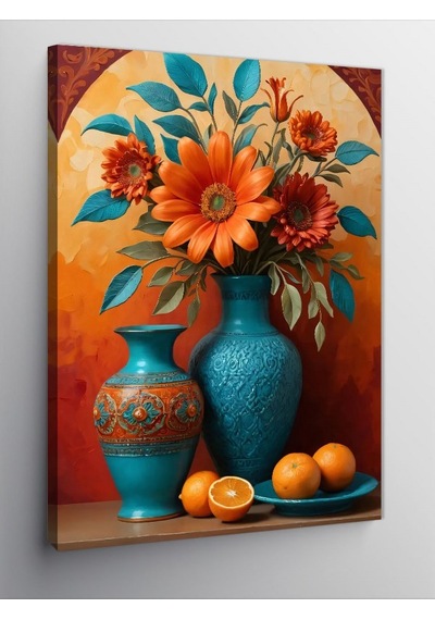 Kanvas Tablo Vazo Ve Çiçek Stili 50cmx70cm