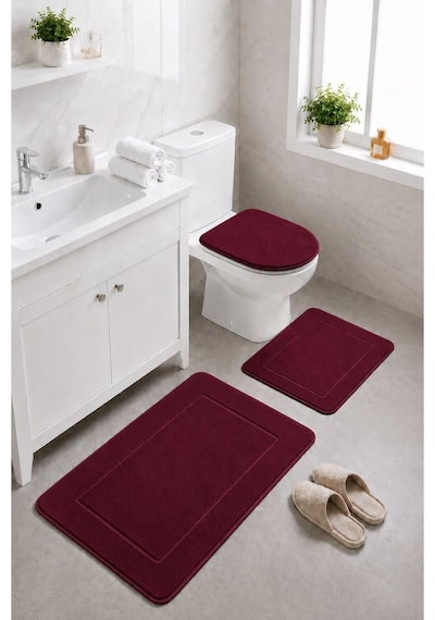 Mürdüm 3'lü Banyo Halısı Paspası Seti Kaymaz Tabanlı Yıkanabilir Klozet Takımı Venisa