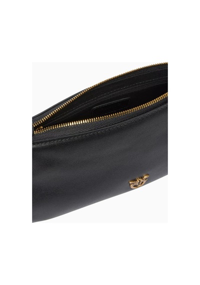 Pinko Mini Half Moon Siyah Deri Lüks Baguette Çanta, Günlük Ve Gece Kullanımı Için Omuz Çantası