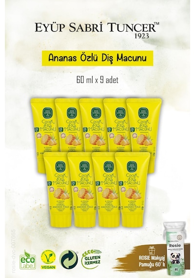 9 Adet Doğal Ananas Özlü Diş Macunu 60 Ml, Rosie Hediye