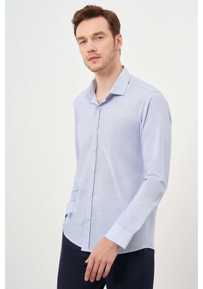 Morven Erkek Lacivert Pamuk Baskılı Desenli İtalyan Yaka Slim Fit Gömlek 24mc004104200 Lacivert