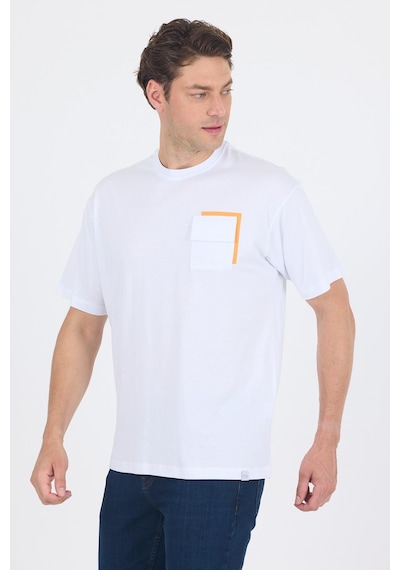 Beyaz Kısa Kol Bisiklet Yaka Kapaklı Cep Pamuk Casual Oversize Tişört 1011250131 Beyaz