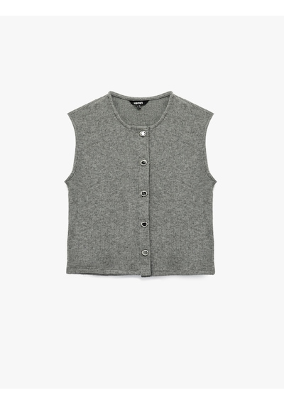 Koton Slim Fit Kolsuz Bisiklet Yaka Düğmeli Hırka Gri Melanj 6wak30053ek Gri Melanj