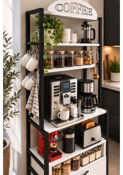 Sulorahome Metal Kahve Köşesi Ve Mutfak Düzenleyici Stand 196 Cm Beyaz