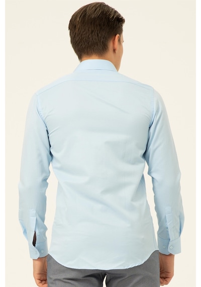 Süvari Buz Mavi Slim Fit Armürlü Klasik Yaka Gömlek Buz Mavi
