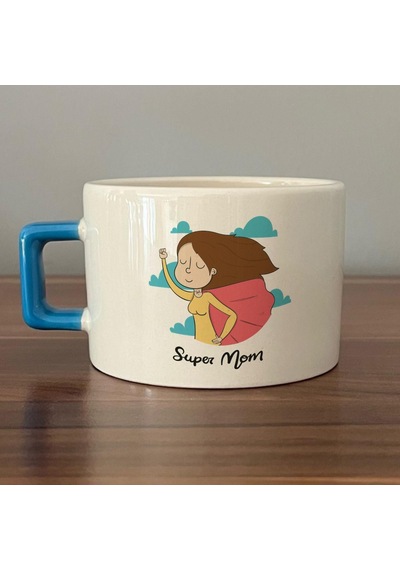 Süper Mom Pelerin Baskılı Mavi Kulplu C Fincan