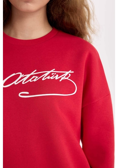 DeFacto Oversize Geniş Kalıp Atatürk İmzalı Bisiklet Yaka Kalın Sweatshirt E5446AX24WNRD286 DeFacto Oversize Geniş Kalıp Atatürk İmzalı Bisiklet Yaka Kalın Sweatshirt E5446AX24WNRD286