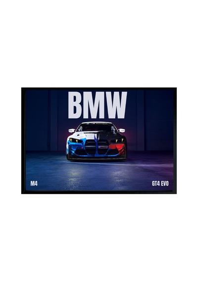 Bmw M4 Gt4 Evo Poster 48x33 Cm Çerçeveli Spor Araba Posteri Yarış Otomobili Duvar Tablosu Bmw Duvar Dekoru