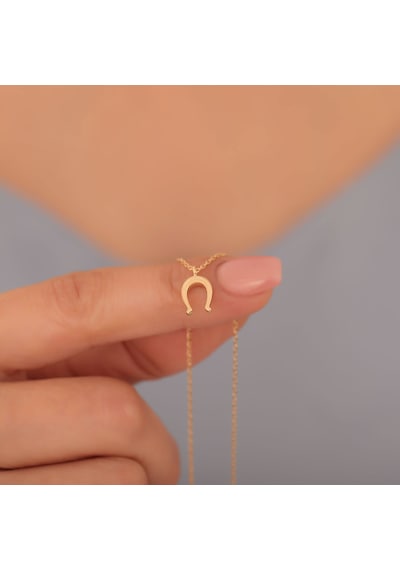 925 Ayar Altın Mikron Kaplama Minimal At Nalı Gümüş Kolye - Cn00377 Altın