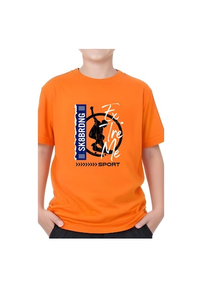Panios Kids Sk Sport Baskılı Erkek Çocuk Kısa Kollu Yuvarlak Yaka T-shirt Turuncu